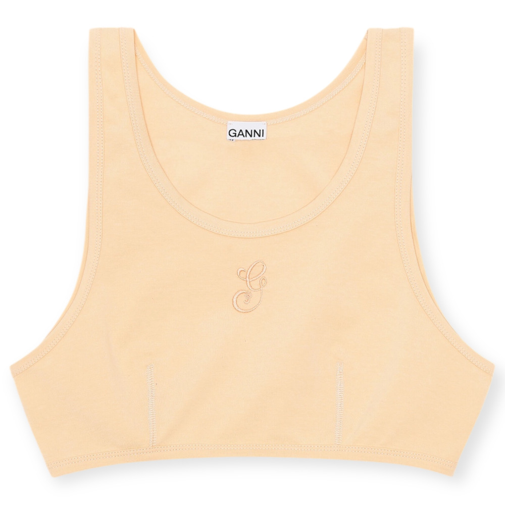 Ganni G Embroidered Bralette Crop Top Apricot Beige Size Medium NWT